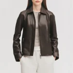 Women's Concealed Zipper Brown Leather Jacket