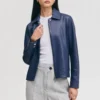 Womens concealed zipper navy leather jacket