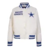 Womens dallas cow boys retro classic full snap white satin jacket
