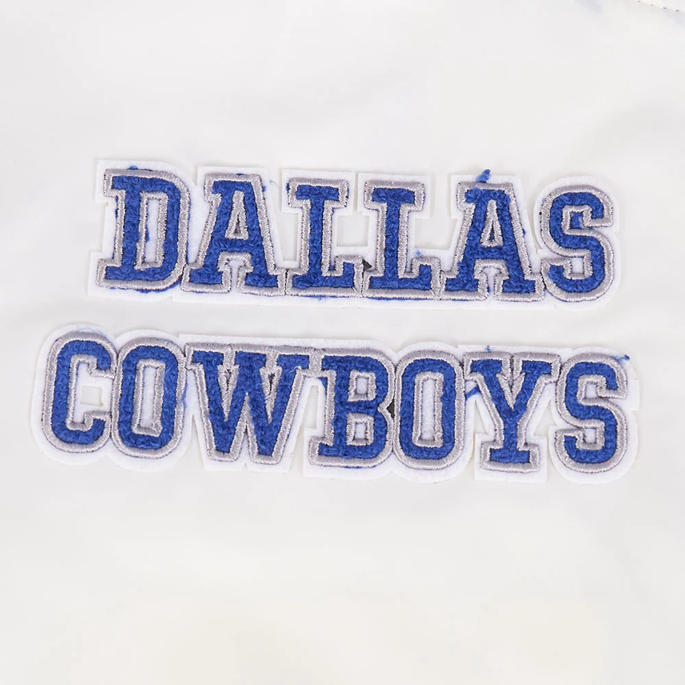 Womens dallas cow boys retro classic full snap white satin jacket patch logo