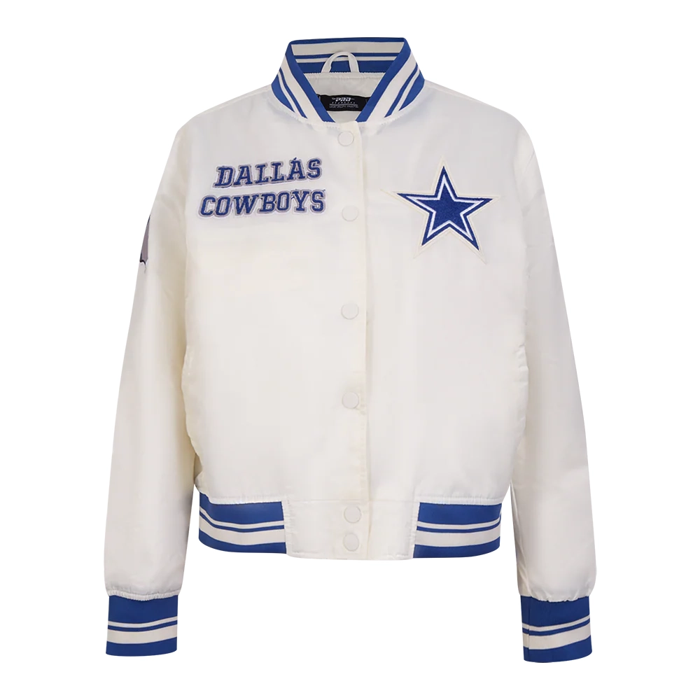 Womens dallas cow boys retro classic full snap white satin jacket