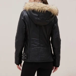 Womens fur trimmed black puffer jacket