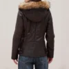 Womens fur trimmed brown puffer jacket