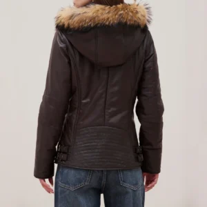 Womens fur trimmed brown puffer jacket
