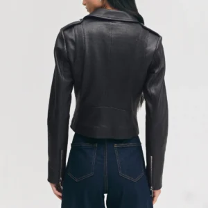 Womens lapel collar black leather jacket