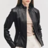 Womens magalie black leather moto jacket