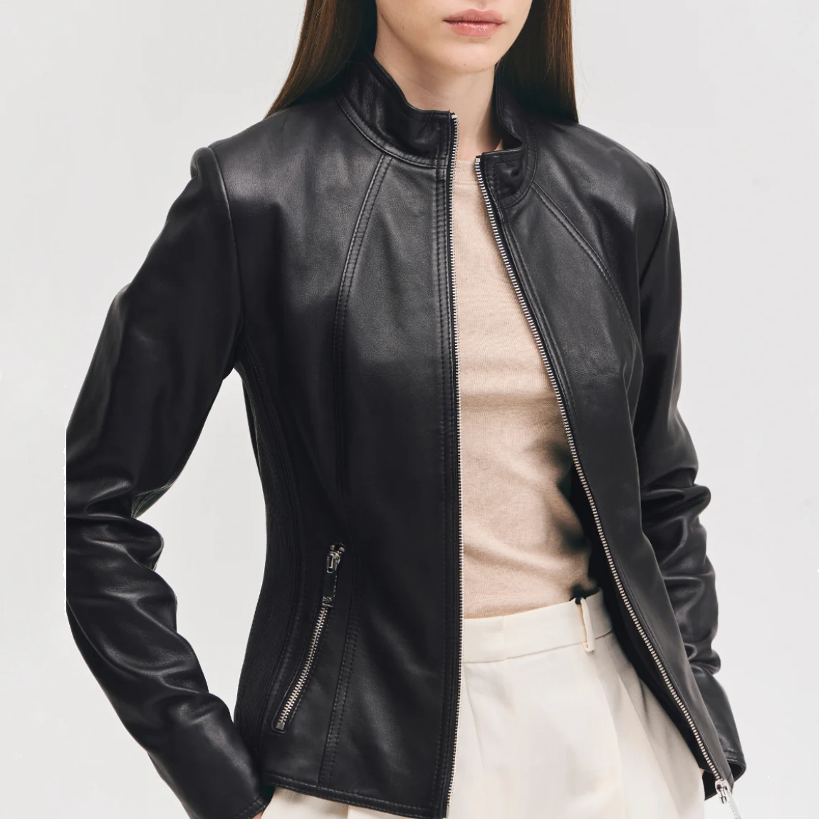 Womens magalie black leather moto jacket