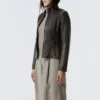 Womens magalie brown leather moto jacket
