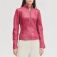 Womens mock collar pink leather moto jacket