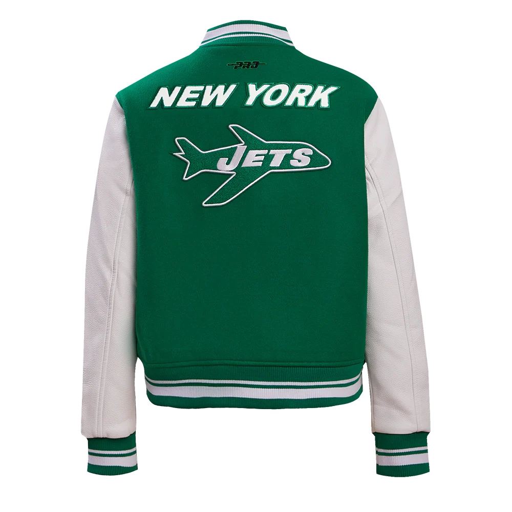 Womens new york jets retro classic wool and leather green jacket