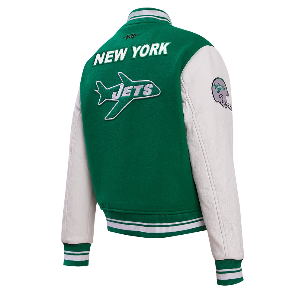 Womens new york jets retro classic wool green varsity jacket