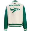 Womens new york jets retro classic wool leather cream jacket