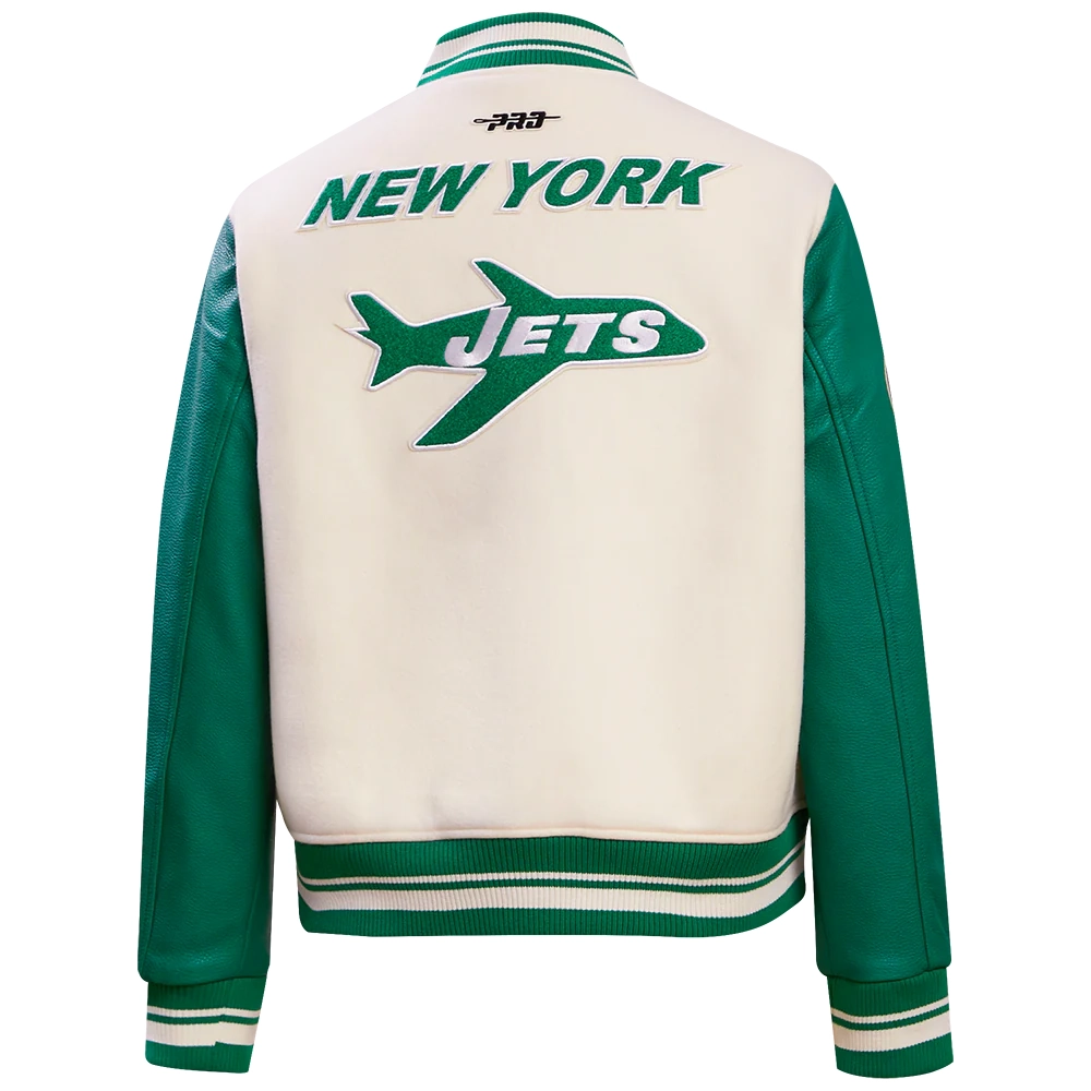 Womens new york jets retro classic wool leather cream jacket