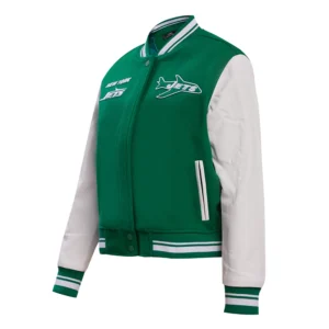 Womens new york jets retro classic wool leather green jacket