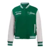 Womens new york jets retro classic wool leather green varsity jacket