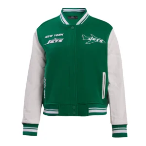 Womens new york jets retro classic wool leather green varsity jacket