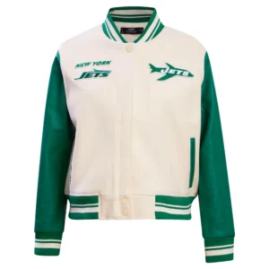 Womens new york jets retro classic wool leather varsity jacket