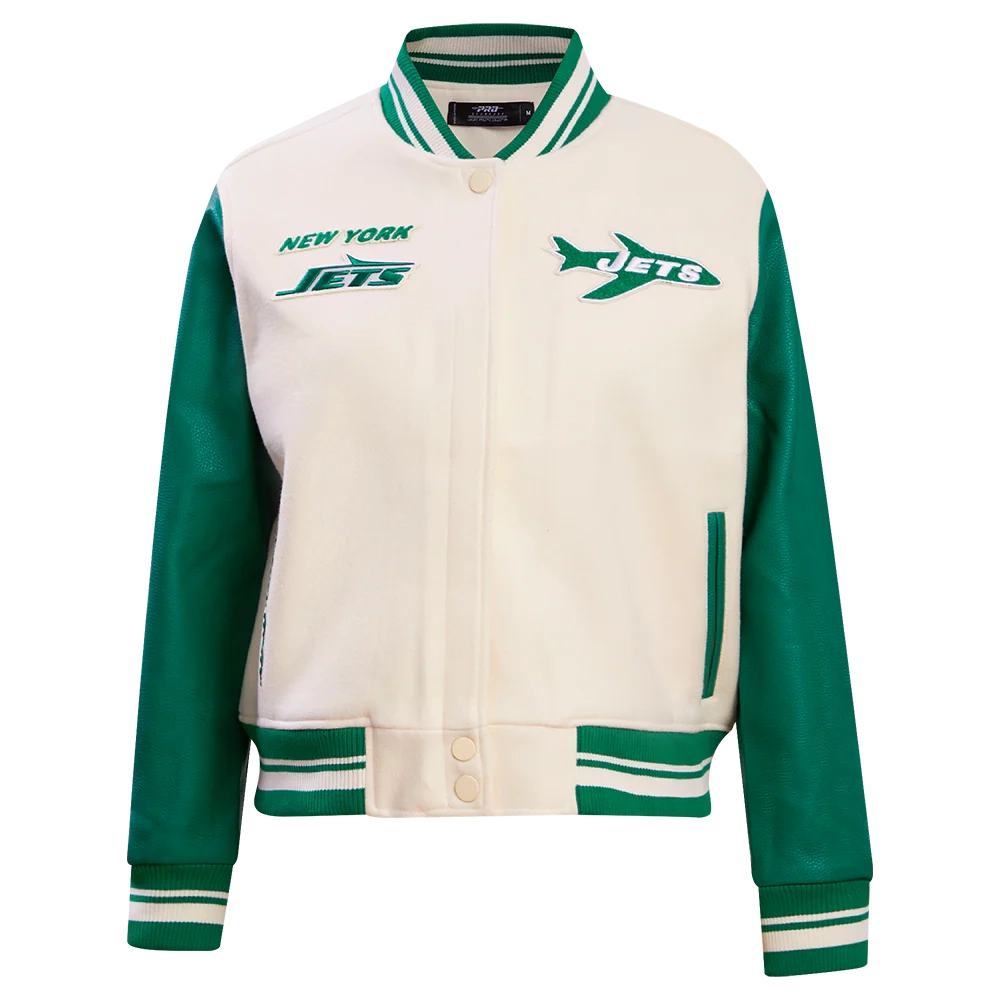 Womens new york jets retro classic wool leather varsity jacket