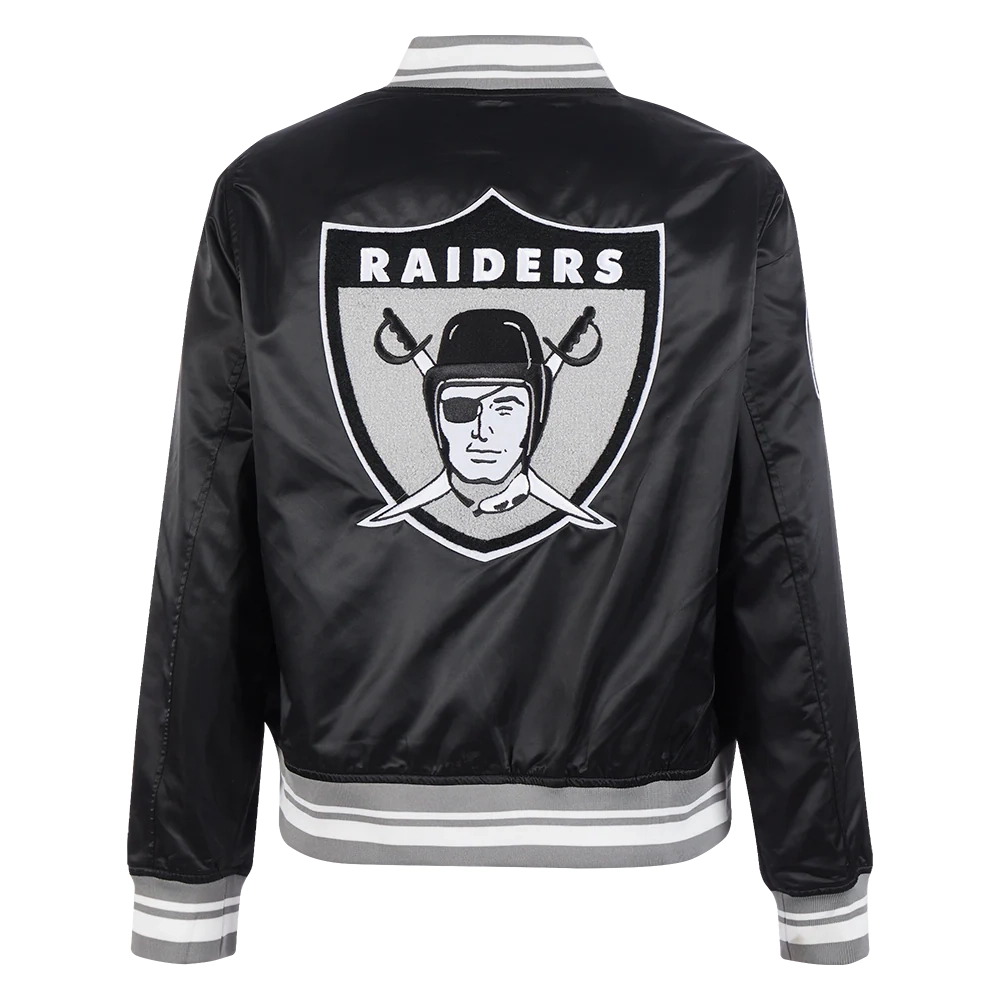 Womens oakland raiders full snap black satin jacket