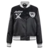 Womens oakland raiders retro classic full snap black satin jacket