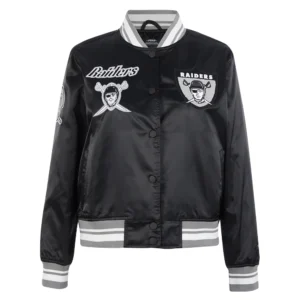 Womens oakland raiders retro classic full snap black satin jacket