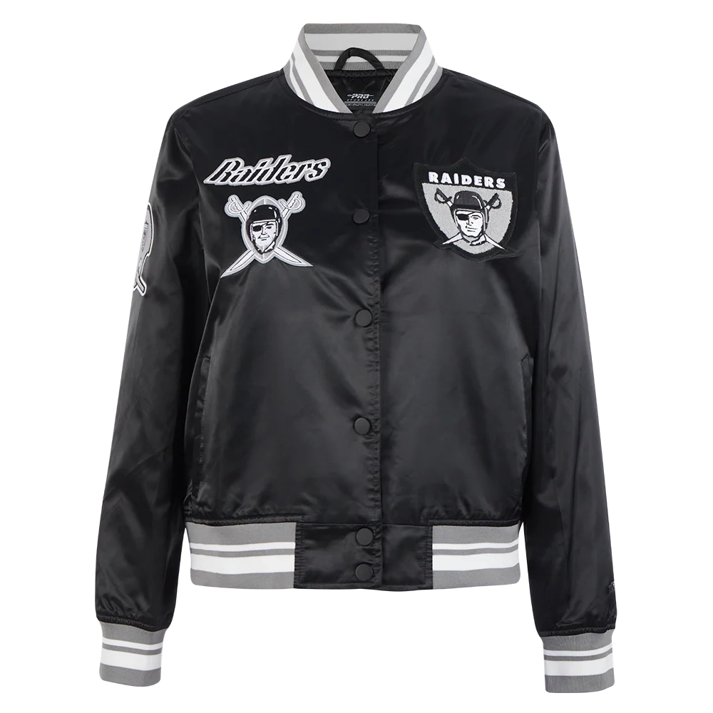 Womens oakland raiders retro classic full snap black satin jacket