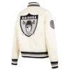 Womens oakland raiders retro classic full snap cream satin jacket