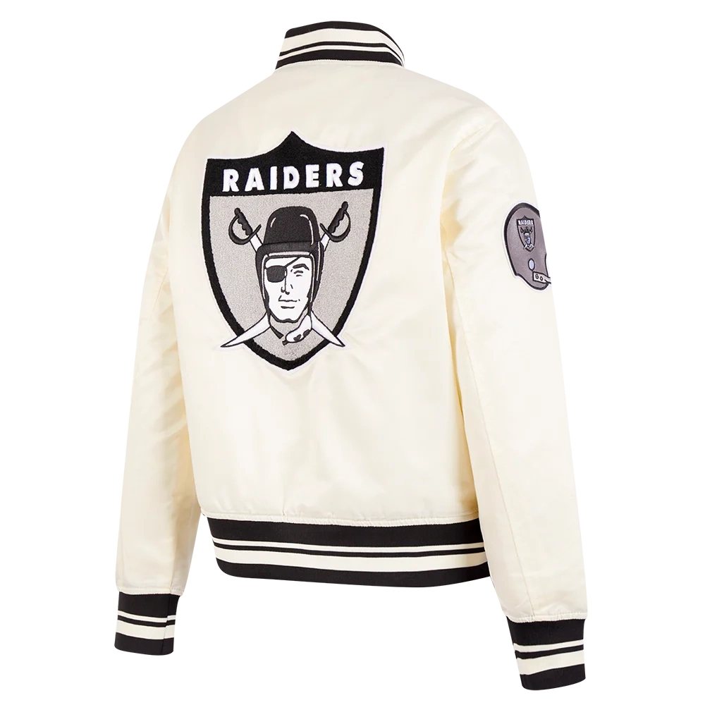 Womens oakland raiders retro classic full snap cream satin jacket