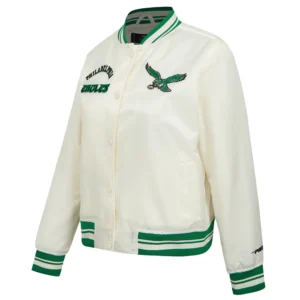 Womens philadelphia eagles retro classic full snap cream satin