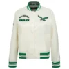 Womens philadelphia eagles retro classic full snap cream satin jacket
