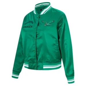 Womens philadelphia eagles retro classic full snap satin green jacket