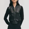 Womens slim fit black wool leather jacket