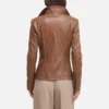Womens wide collar brown leather jacket