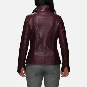 Womens wide collar burgundy leather jacket