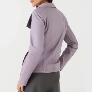 Womens wide collar lilac leather jacket