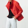 Womens wide collar red leather jacket