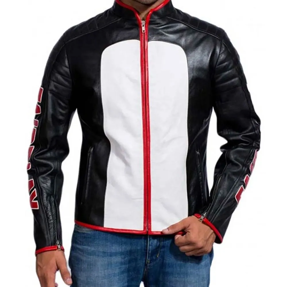 Arrow fairplay black white leather jacket