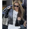 Beyonce black biker cropped leather jacket