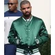 Drake full snap green satin varsity jacket