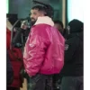 Drake hot pink leather bomber jacket