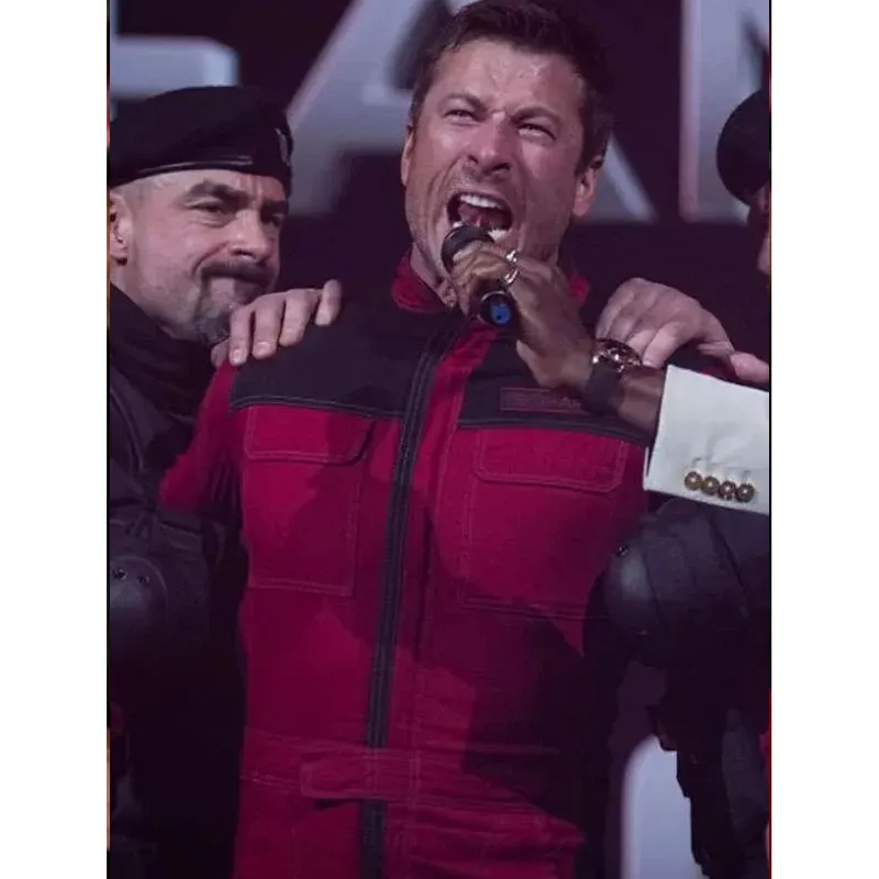 Glen powell red jacket