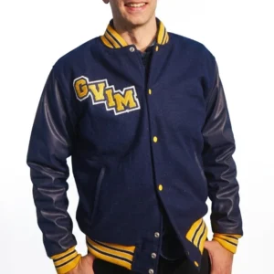 Going varsity in mariachi navy blue letterman jacket