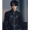 Jimin face leather black jacket