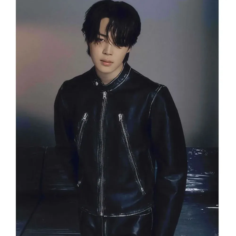 Jimin face leather jacket