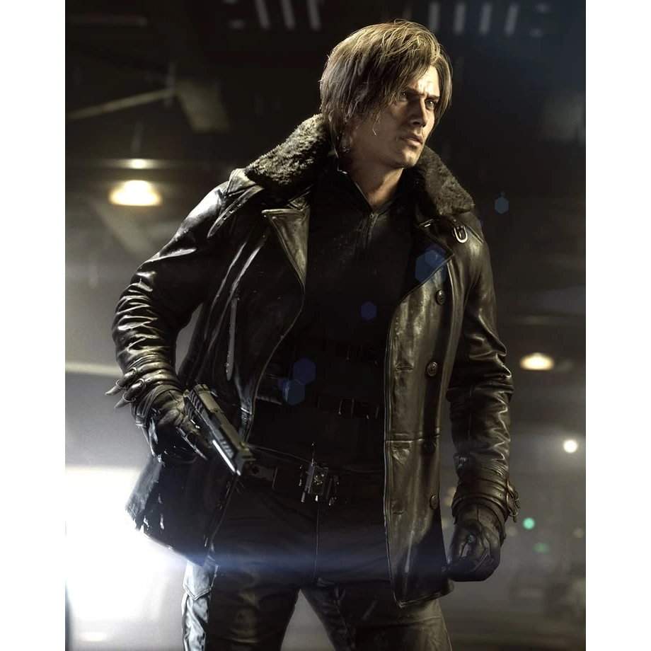 Leon s kennedy resident evil 9 black leather jacket