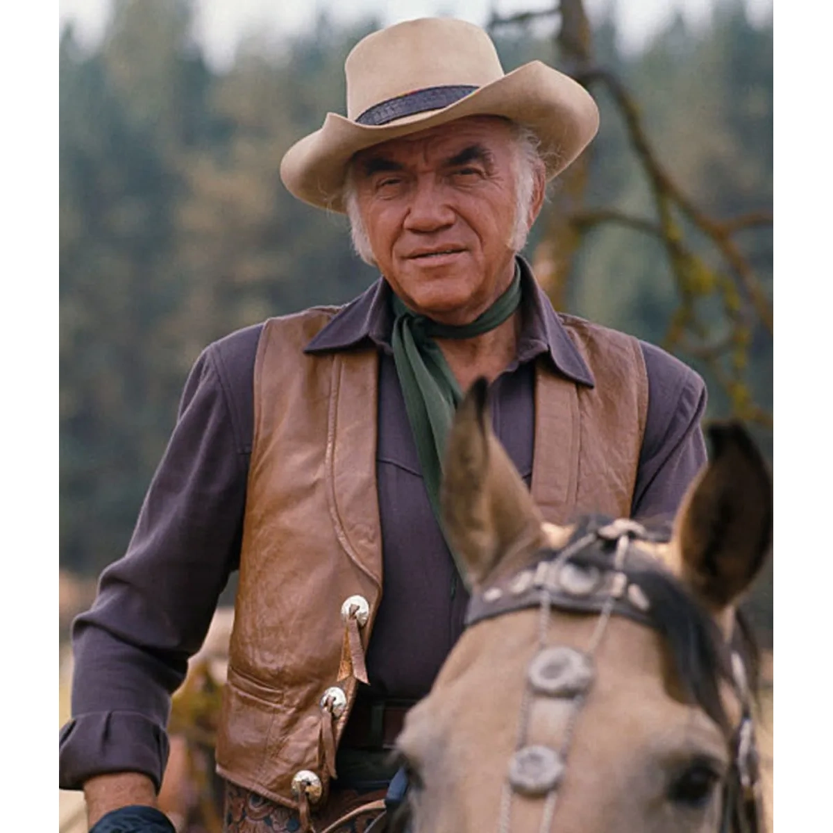 Lorne greene bonanza tan brown leather vest