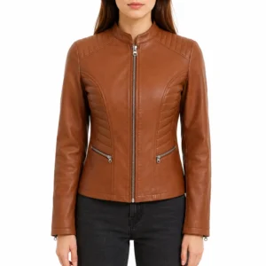 Olivia plath brown leather jacket