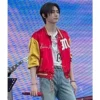 Park sunghoon redyellow satin letterman jacket