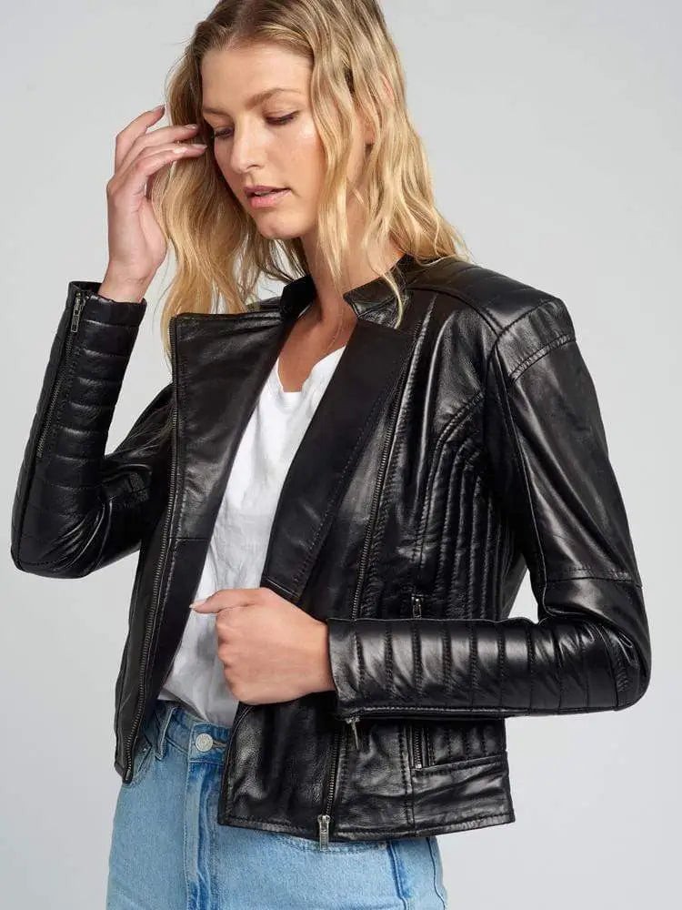 Women vintage quilted leather jacket 005 31046