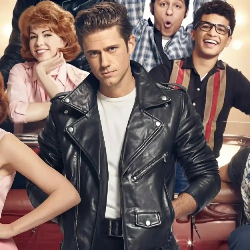 Aaron tveit black leather jacket